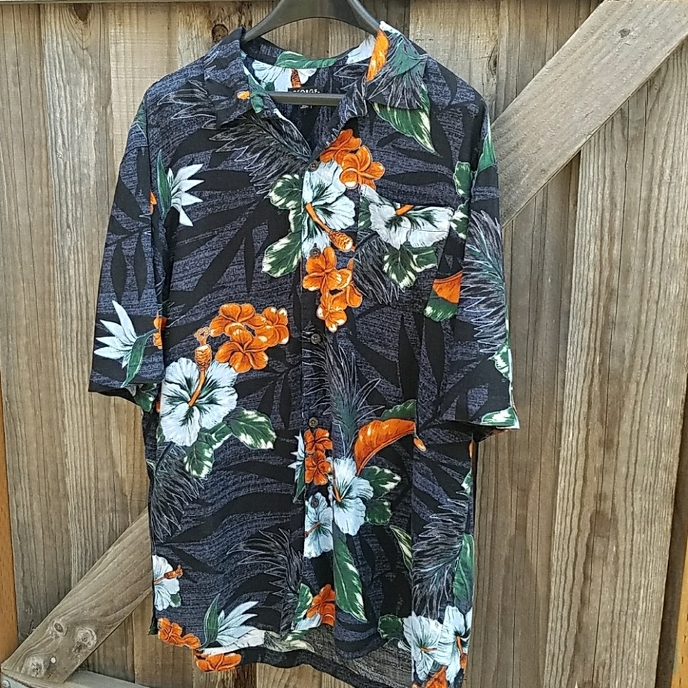 George Size L 42-44 Hawaiian Floral Men's Shirt
